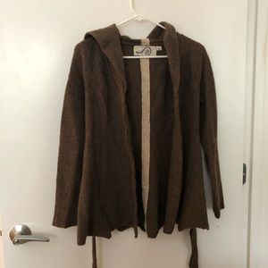 Anthropologie brown hooded sweater jacket
